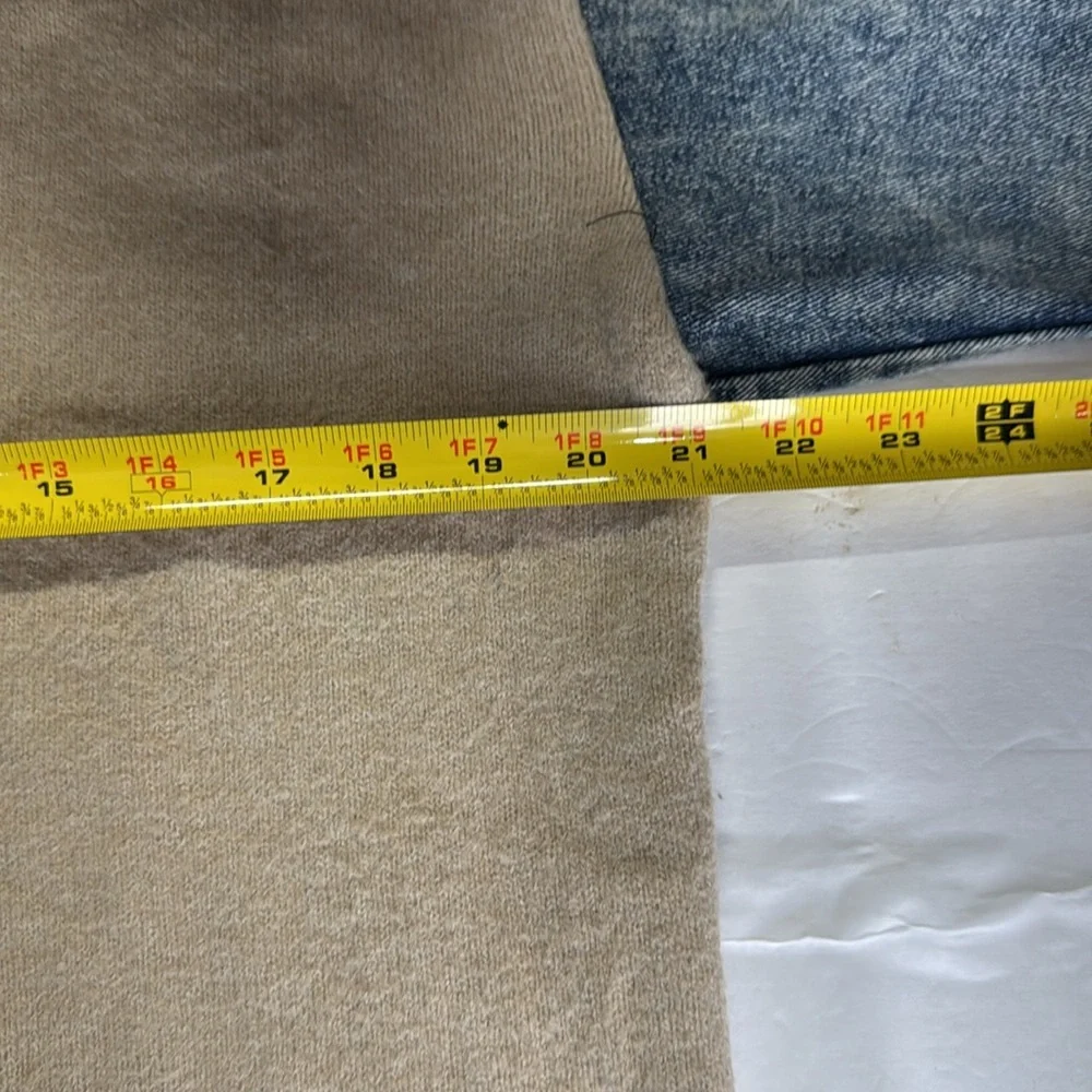 Entro Tan V-Neck denim sleeve contrast distressed sweater casual mixed material - Picture 12 of 13